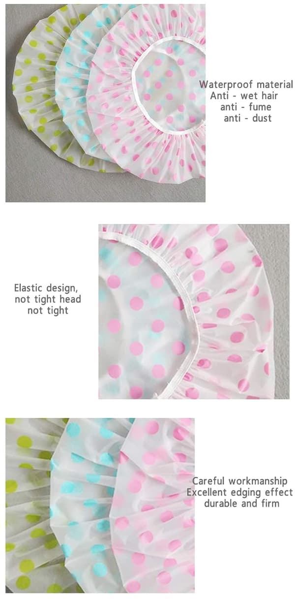 6 stk vanntett dusjhette i EVA-plast, elastisk gjenbrukbar badehette, skjønnhetssalong spa blonde elastisk båndhatt miljøvern hår badehetter