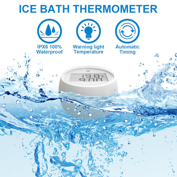 Isbads termometer og timer, isbads vandtermometer med flydefunktion, letlæseligt, vandtæt IPX6, termometer