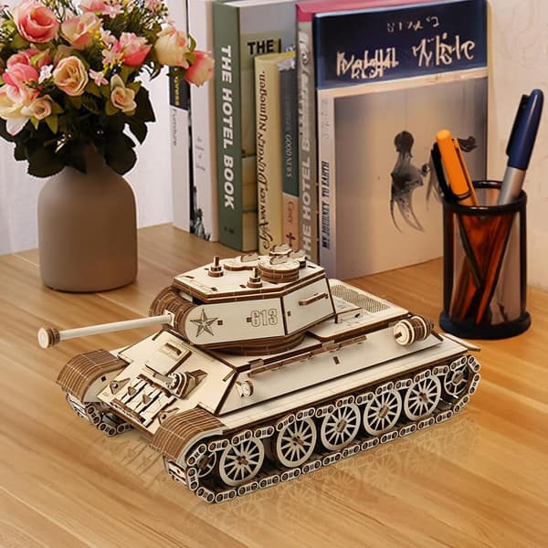 3D Træpuslespil til voksne, DIY Tankmodel, Kreativ Samlemodel til voksne, DIY Samlepuslespil, Træhåndværkssæt til juledag