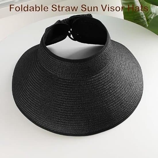 Sammenfoldelig stråhat 2 stk. – Sommerhat med bred skygge – Åbning til hestehale – Dame strandhat – Strand & Rejse – M