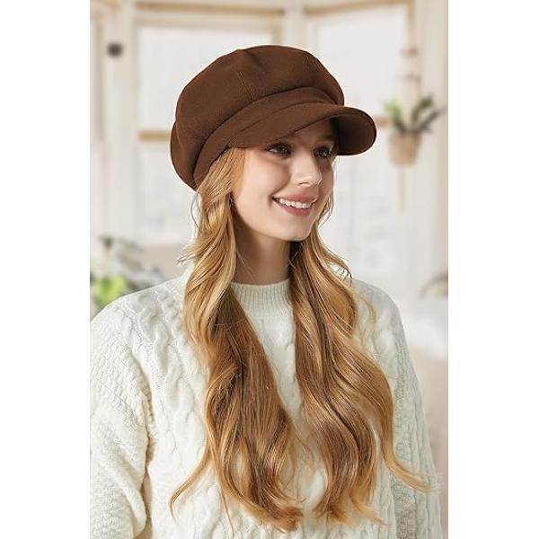 Dame beret, aviskasket, fransk uldhat, klassisk efterår/forår/vinterstil.