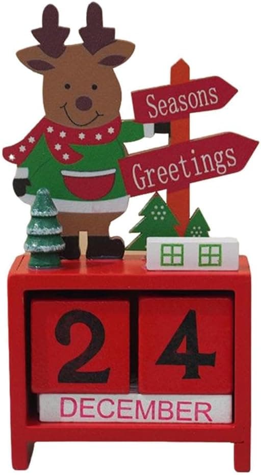 Juldekoration kalender i trä, mini skrivbordsdekoration julklapp, julgran