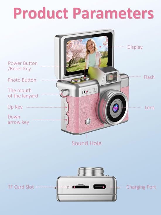 Kamera – Digitalkamera – Minikamera – 1080P – 32GB – Lommeformat – Egnet for barn og voksne, samleobjekt og reisegave – Rosa