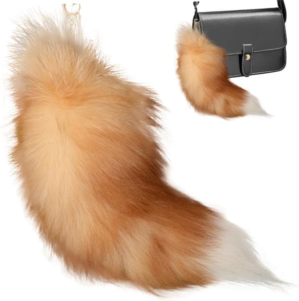 Faux Fox Tail, 40 cm Animal Tail, Fluffy Artificial Fur Tail, Realistic Fox Tail, Keychain, Wallet Decoration Fox Tail, Role Play, Golden