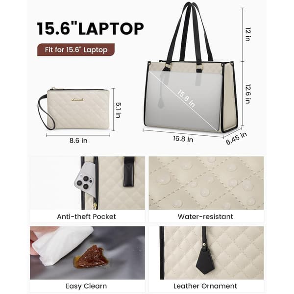 Lunchväska, 15,6 tums laptopväska med plånbok White