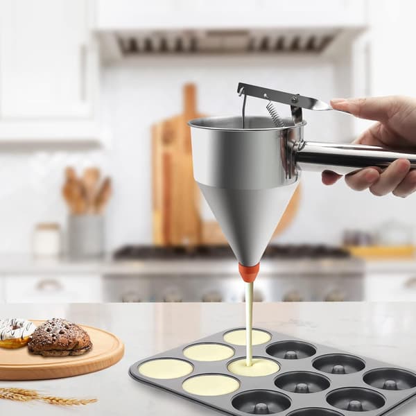 1,2L pandekagedejdispenser, tragtkagedispenser i rustfrit stål med stativ, kraftigt bageværktøj til cupcake-vafler og kager With lid