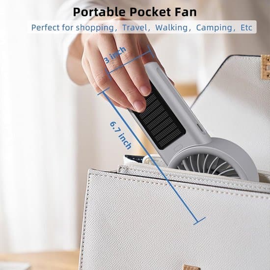 Mini solcelle-vifte - Med stativ og snor - 5000mAh batteri - USB-C/solcelledrevet - For reise/kontor - Bærbar og lett - Sølv