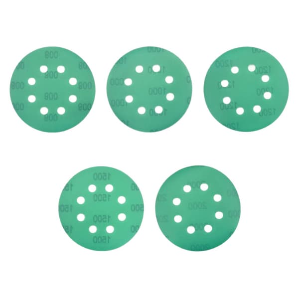 5 tommer slibeskive, korn 600, 8 huller, orbitalslibepapir med burre, orbitalslibepuder, 50 stk.