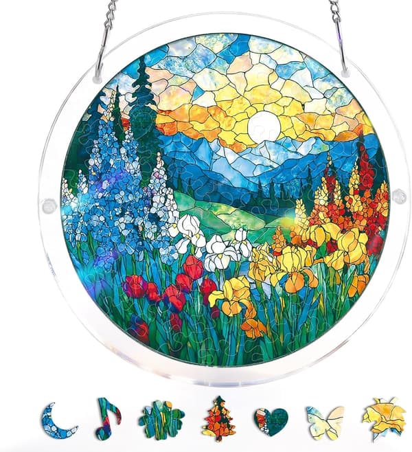 Akryylinen palapeli-aurinkosieppari 83 palaa - Aamunkoiton kukkameri, DIY akryylipalapeli-aurinkosieppari, ikkuna- ja puutarhakoriste, ainutlaatuiset lahjat 7,4 tuumaa