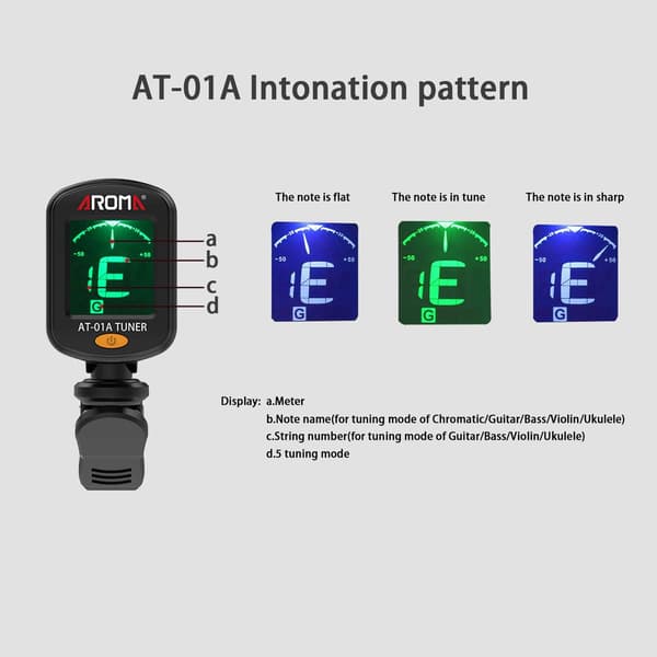 Gitarrstämmare 2-PACK, Clip-on stämapparat för gitarr/bas/fiol/ukulele, automatisk avstängning/enknappsmanövrering/AT-01A/2 set