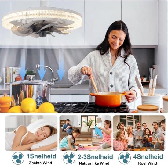 Takvifte med LED-belysning – E27-sokkel – LED-belysning og fjernkontroll – Fire vindhastigheter – Trefarget dimmefunksjon – Takvifte med integrert lys