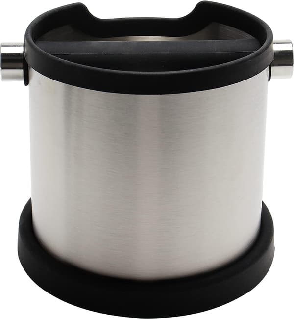 Kaffegrutsbeholder i rustfritt stål, brukt til å samle og resirkulere kaffegrut.
