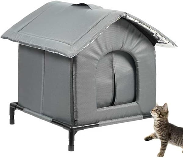 Katte- og hundeseng – grått vinterdyrehus, vanntett, isolert og slitesterkt katterom 33x33cm