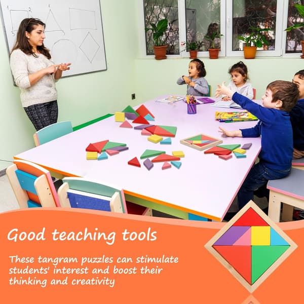Tangrams Træpuslespil Tangrams Sæt til Formpuslespil Hjerne Logikblokke til Spil Pædagogiske Gaver til Voksne Studerende (Notch Style)
