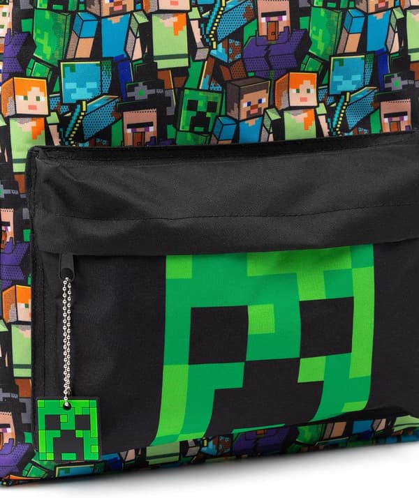 Minecraft Rygsæk til Drenge, Sort Skoletaske til Børn, Grøn Creeper Zombie Skelet Enderman & Huleedderkop