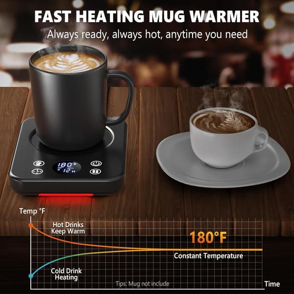 Koppvarmer – med automatisk avstenging, timer, 10 temperaturinnstillinger, kaffevarmeplate, ideell gave til kontor og hjem.
