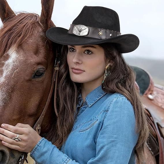 Cowboyhatte til mænd, cowboyhatte til kvinder, bredskyggede filthatte, vestlige cowboyhatte i læder