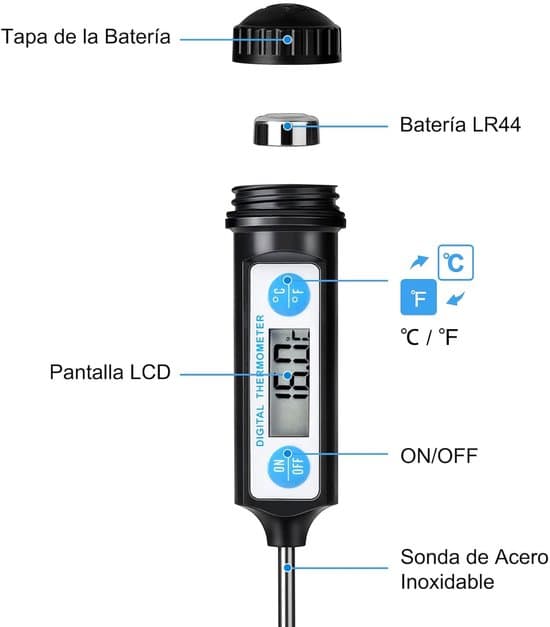 Matlagningstermometer - Lång Digital Köketermometer med LCD-display för Mat - Kött - Olja - Mjölk - Vin - Grill - Varmt Vatten - Svart
