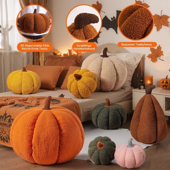 Sæt med 2 efterårsgræskarpuder – Halloween dekorative plysgræskarpuder – 3D græskarlook til efterår, Thanksgiving, soveværelse 20 & 28 cm