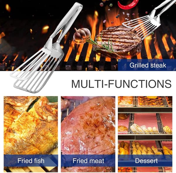 Åpent nettingdesign for enkel snuing; ergonomisk utformet grillspatel/klype.