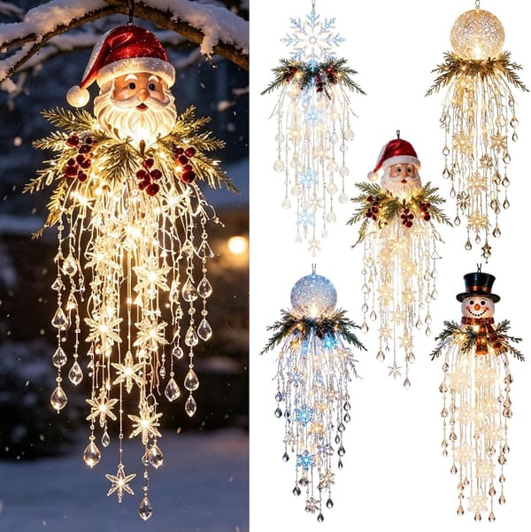 Crystal Cascade Julelys - Hængende snefnug & krystal LED-dekoration til veranda (C)