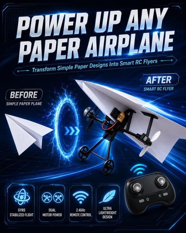 RC Papirflymotor-sett DIY Modellfly Startsett med Gyrostabilisator Doble Propeller Sammenleggbar Elektrisk Fjernkontroll w/ Plane E