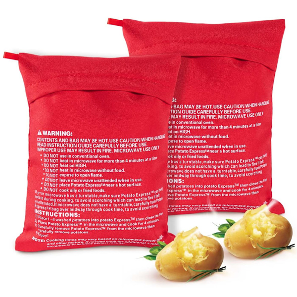 2-pack Mikrovågsugnsbara Potatispåsar Återanvändbara Bakad Potatispåsar, Röd