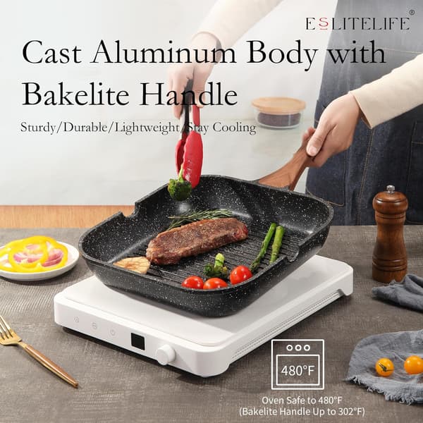 Non-stick bakeform, egnet for innendørs matlaging, multifunksjonell firkantet stor grill stekepanne biffpanne