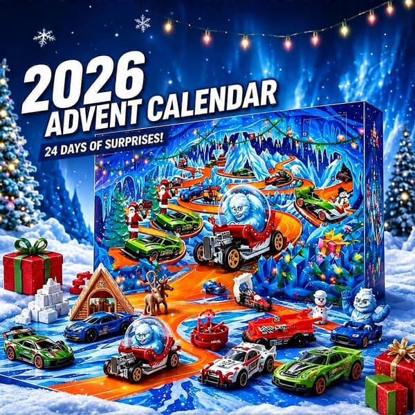 24-dages nedtællingsoverraskelse 2026 julekalender | Legetøjsbiltema 24 dages overraskelser