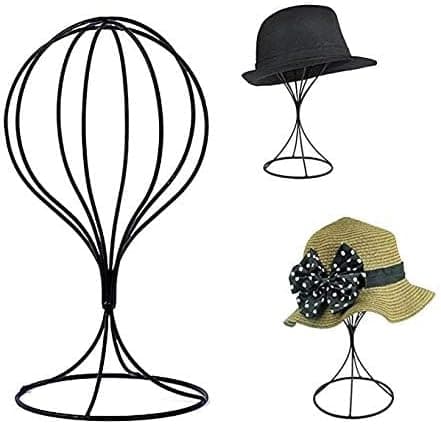 2-delt moderne metalhatteholder, holdbar og stabil metalhatteholder parykstativ (sort)