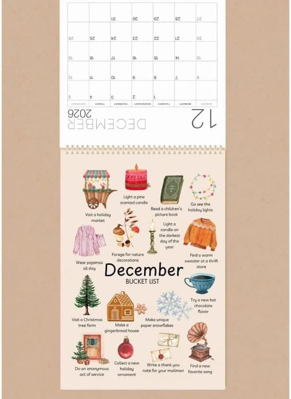 2026 Bucket List Kalender, Konst Akvarell Månadskalender, Skrivbords Tidspåminnelsekort