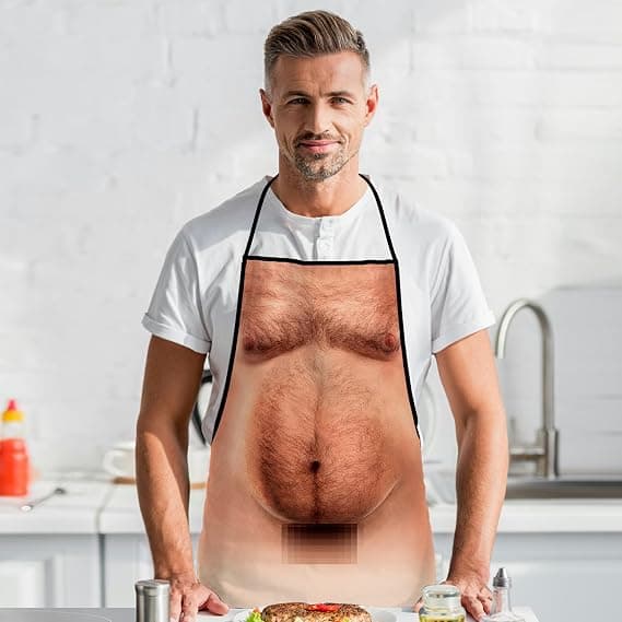 Rolig man som lagar mat BBQ-förkläde mage grill rolig julskämtgåva, julklappsleken