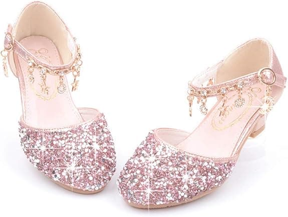 Flickor Paljetter Prinsess Låg Klack Fest Dansskor Rosa pink 30