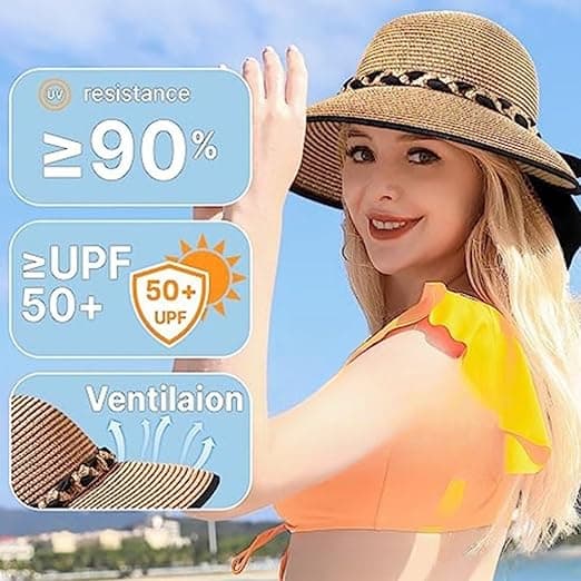 Sammenfoldelig stråsolhat til kvinder, bred skygge UPF 50+ strandhat, rullebar sommerrejsehat Navy Blue