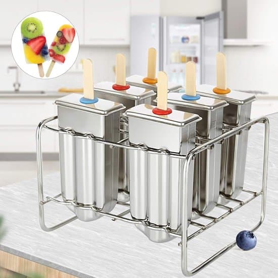 Popsicleformar i rostfritt stål – Metallisformar – Set om 6 – Med ställ – Kapacitet per form: 85 g