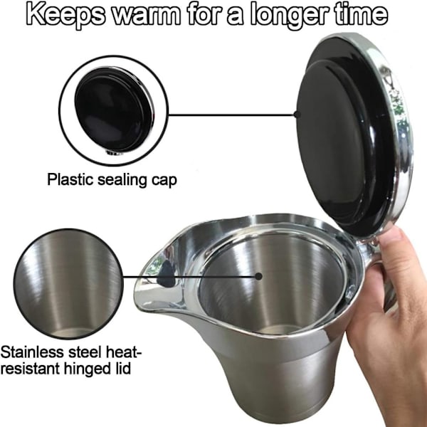 Sovsekander, Sovsevwarmer, Dobbeltvægget rustfrit stål, Flødekande og karamelsauce til kaffe, 500 ml rustfri stålkande (500 ml)