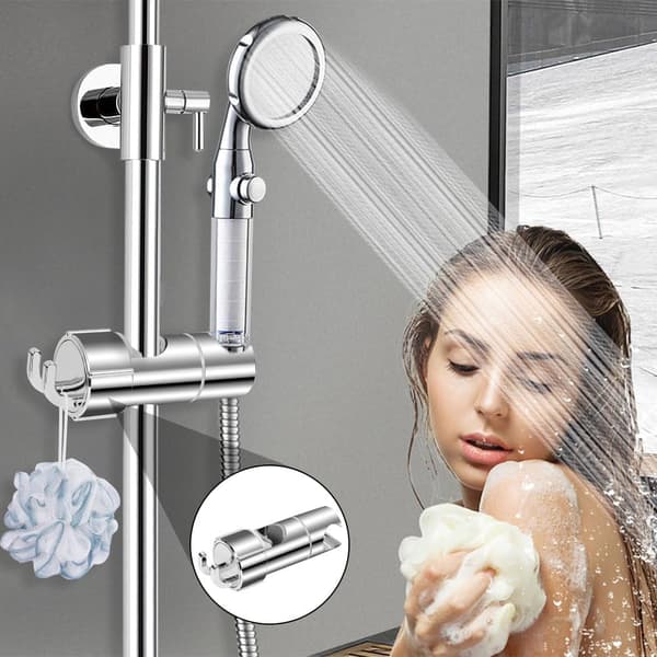 Håndbruserholder til 16-27 mm skinne, justerbar erstatningsbruserholder, 360° rotation, med 2 kroge