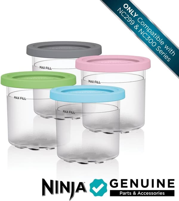 Glasskoppar, 4-pack, BPA-fria, diskmaskinsäkra, färgade lock: transparent/grå/lime/rosa/aqua blå.