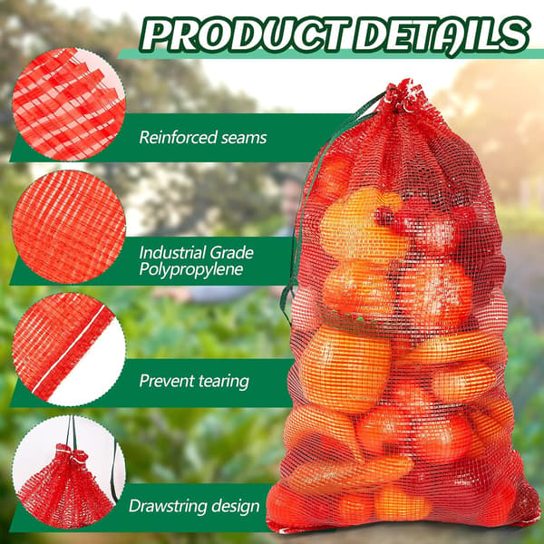 Grönsaksnätpåsar, 50-pack (50x80cm), Andningsbart nät, Dragsko, Återanvändbara för lök/potatis/citrusfrukt