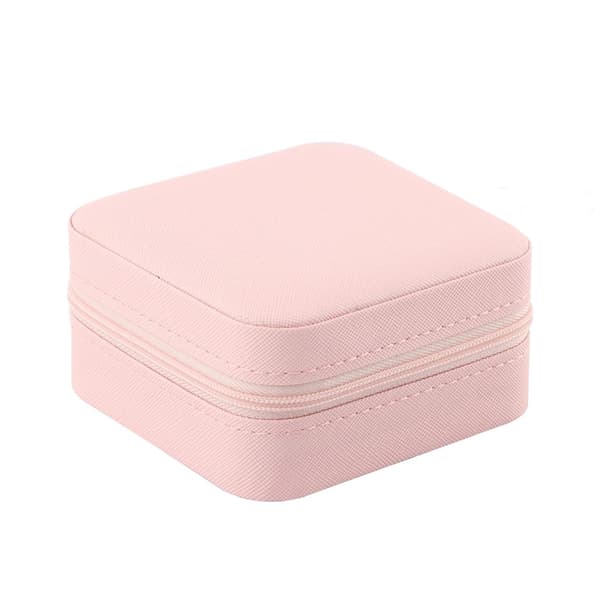 Bärbart Mini Smyckeskrin i Läder Smycken Ring Organizer Fodral Förvaringspresentask Flickor Kvinnor (ROSA).