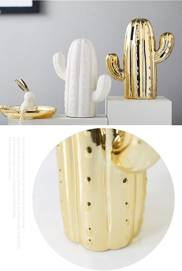 Keramisk Kaktus Spargris, Dekoration för Vardagsrum, Vinskåp, Present Golden