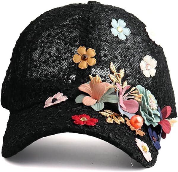 Sommer Blonde Baseballkasket Kvinder Blomster Mesh Rhinestone Sommerfugl 3D Blomster UV Beskyttelse Udendørs Hat