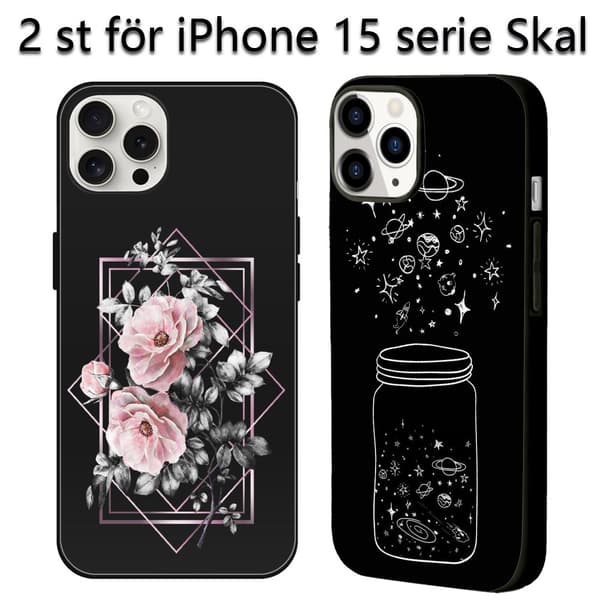 2 stk. Rose blomst iPhone 15 Pro Etuier Covers, Cool iPhone 15pro Max til iPhone 15 Plus Pro Max Black iPhone 15 Pro