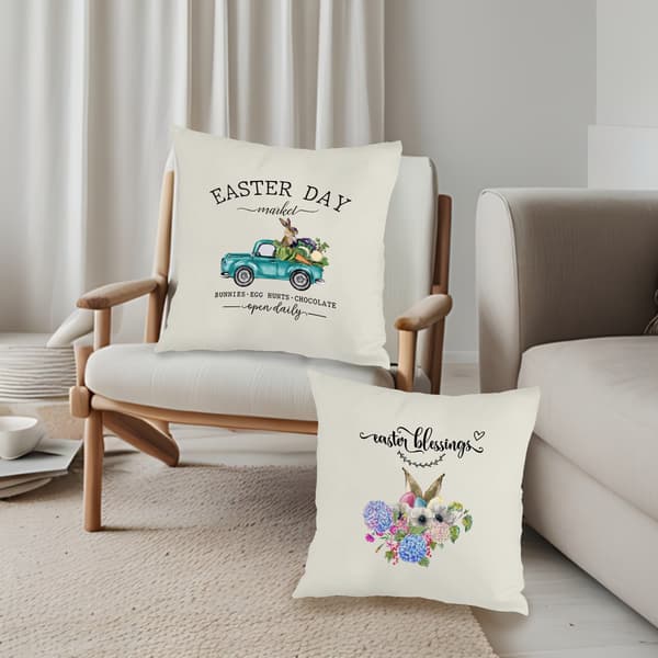 4 st Påskhare Mönster Kuddfodral, 45x45cm Polyester Kuddfodral för Soffa Säng Vardagsrum Sovrum 4Pcs-45x45cm