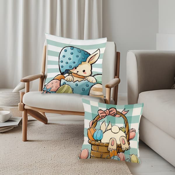 Set med 4 rustika påskkuddöverdrag, 45x45 cm dragkedja stängning prydnadskuddar för sovrum vardagsrum 4Pcs-45x45cm