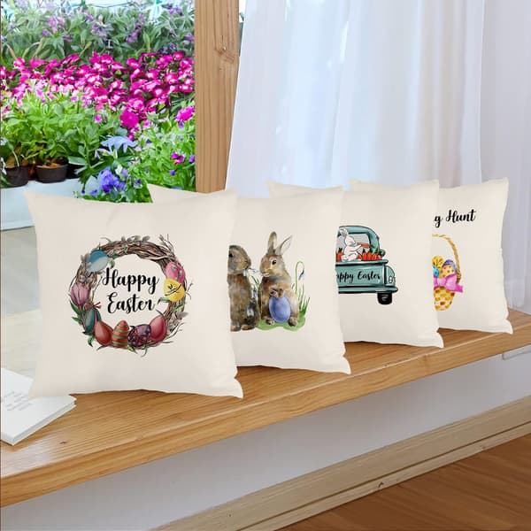 Set med 4 påsk-tema örngott, 45x45cm tvättbart kuddfodral för sovrum vardagsrum 4Pcs-45x45cm