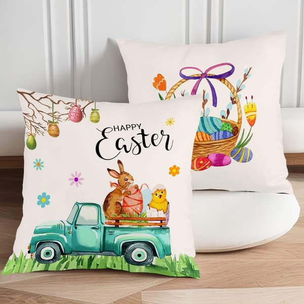 4 stk. Påskekaninmønster Pyntepudebetræk, 45x45 cm Polyester Sofapudebetræk til Sofa, Sofa eller Seng Påskepynt 4Pcs-45x45cm