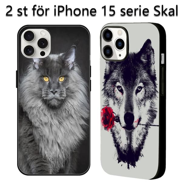 2 st Kat & Varg iPhone 15 Pro Max Skal, Tecknade Målade Casekoo iPhone 15 Pro Skal för iPhone 15 Plus Pro Max Black iPhone 15