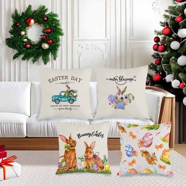 4 st Påskhare Mönster Kuddfodral, 45x45cm Polyester Kuddfodral för Soffa Säng Vardagsrum Sovrum 4Pcs-45x45cm