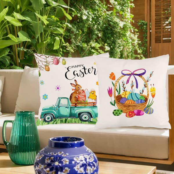 4 stk. Påskekaninmønster Pyntepudebetræk, 45x45 cm Polyester Sofapudebetræk til Sofa, Sofa eller Seng Påskepynt 4Pcs-45x45cm